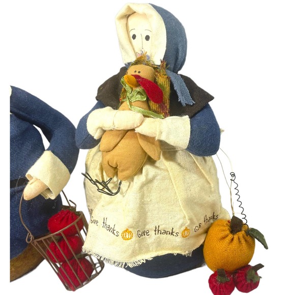 Fall Decor Farmhouse Stuffed Standing Colonial Women Thanksgiving People Turkey - Picture 3 of 11